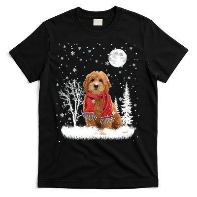 Goldendoodle Under Moonlight Snow Christmas Gift T-Shirt