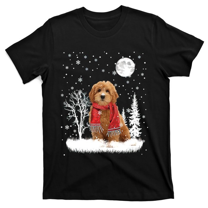 Goldendoodle Under Moonlight Snow Christmas Gift T-Shirt