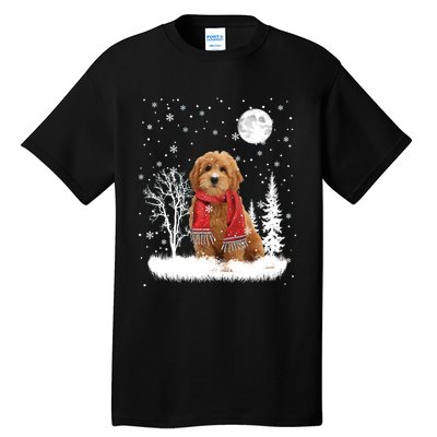 Goldendoodle Under Moonlight Snow Christmas Gift Tall T-Shirt