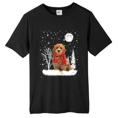 Goldendoodle Under Moonlight Snow Christmas Gift Tall Fusion ChromaSoft Performance T-Shirt