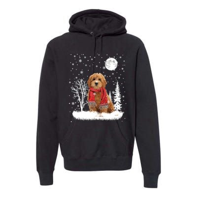 Goldendoodle Under Moonlight Snow Christmas Gift Premium Hoodie