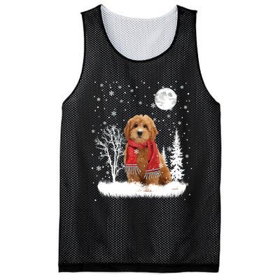 Goldendoodle Under Moonlight Snow Christmas Gift Mesh Reversible Basketball Jersey Tank