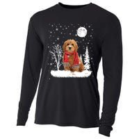 Goldendoodle Under Moonlight Snow Christmas Gift Cooling Performance Long Sleeve Crew