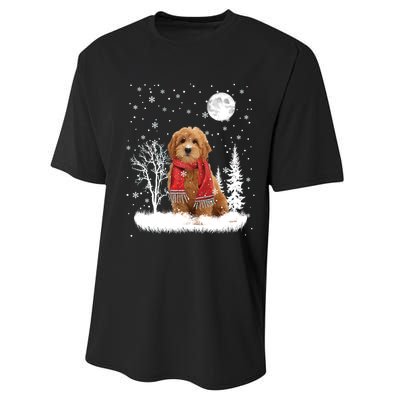 Goldendoodle Under Moonlight Snow Christmas Gift Performance Sprint T-Shirt