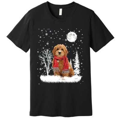 Goldendoodle Under Moonlight Snow Christmas Gift Premium T-Shirt