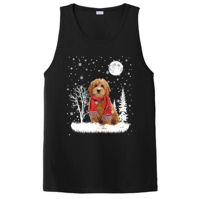 Goldendoodle Under Moonlight Snow Christmas Gift PosiCharge Competitor Tank