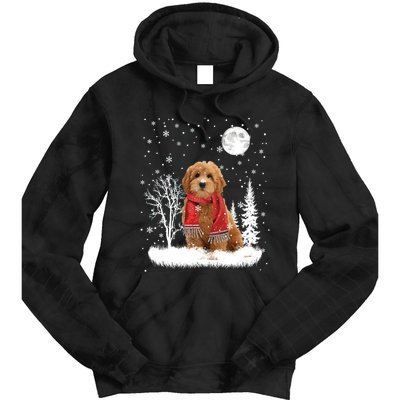 Goldendoodle Under Moonlight Snow Christmas Gift Tie Dye Hoodie