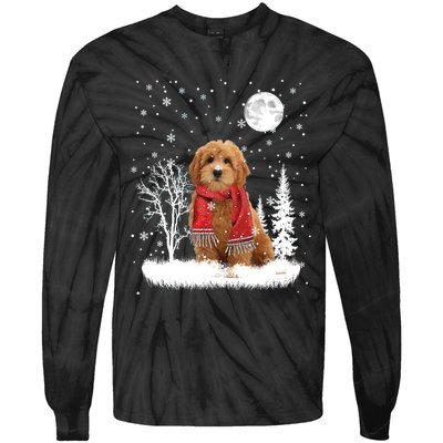 Goldendoodle Under Moonlight Snow Christmas Gift Tie-Dye Long Sleeve Shirt