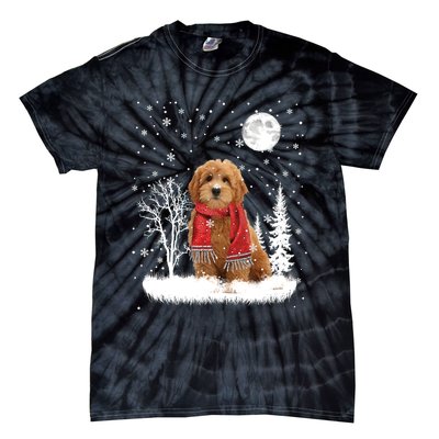 Goldendoodle Under Moonlight Snow Christmas Gift Tie-Dye T-Shirt