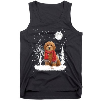 Goldendoodle Under Moonlight Snow Christmas Gift Tank Top