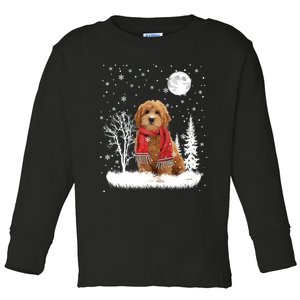 Goldendoodle Under Moonlight Snow Christmas Gift Toddler Long Sleeve Shirt