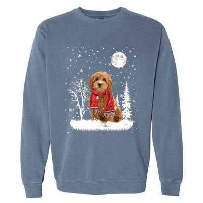 Goldendoodle Under Moonlight Snow Christmas Gift Garment-Dyed Sweatshirt