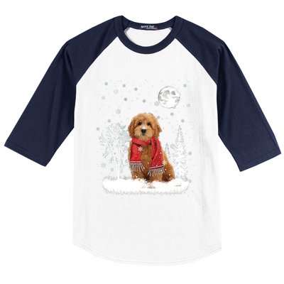 Goldendoodle Under Moonlight Snow Christmas Gift Baseball Sleeve Shirt