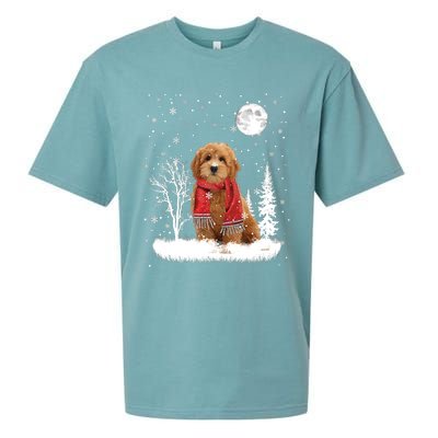 Goldendoodle Under Moonlight Snow Christmas Gift Sueded Cloud Jersey T-Shirt