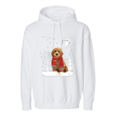 Goldendoodle Under Moonlight Snow Christmas Gift Garment-Dyed Fleece Hoodie