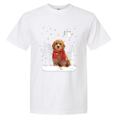 Goldendoodle Under Moonlight Snow Christmas Gift Garment-Dyed Heavyweight T-Shirt