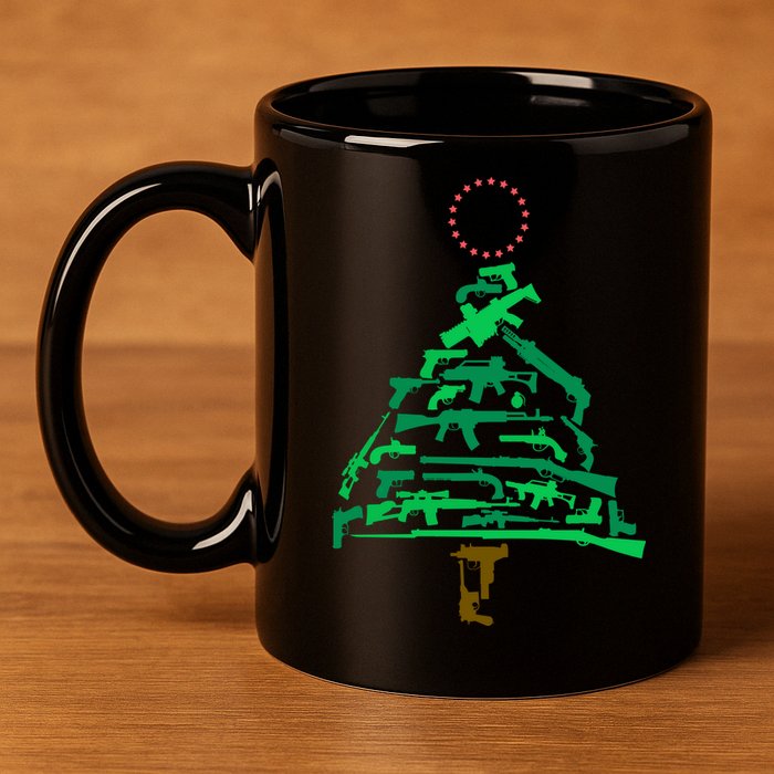 Gun Christmas Tree 11oz C Handle Ceramic Mug