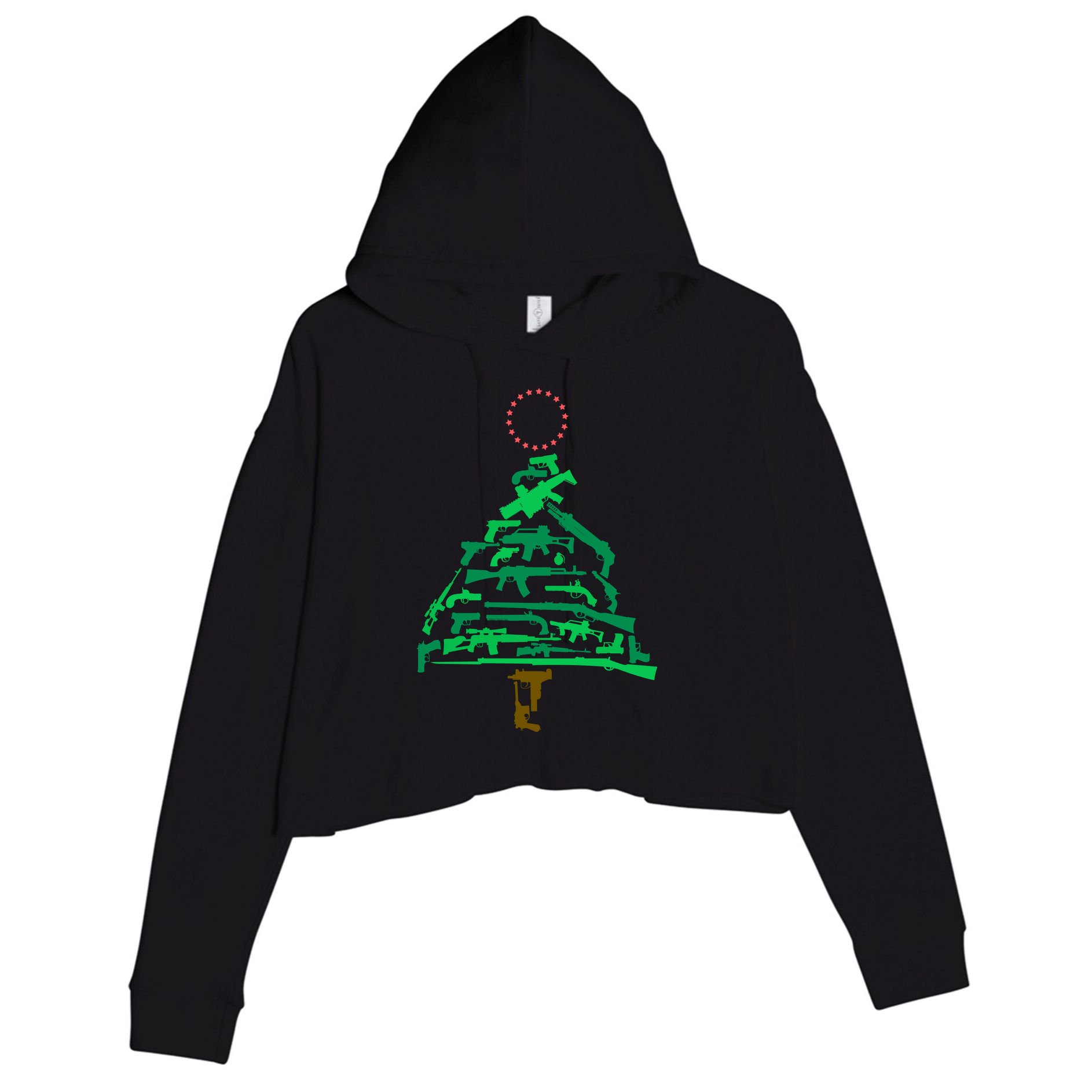 Gun Christmas Tree Crop Fleece Hoodie