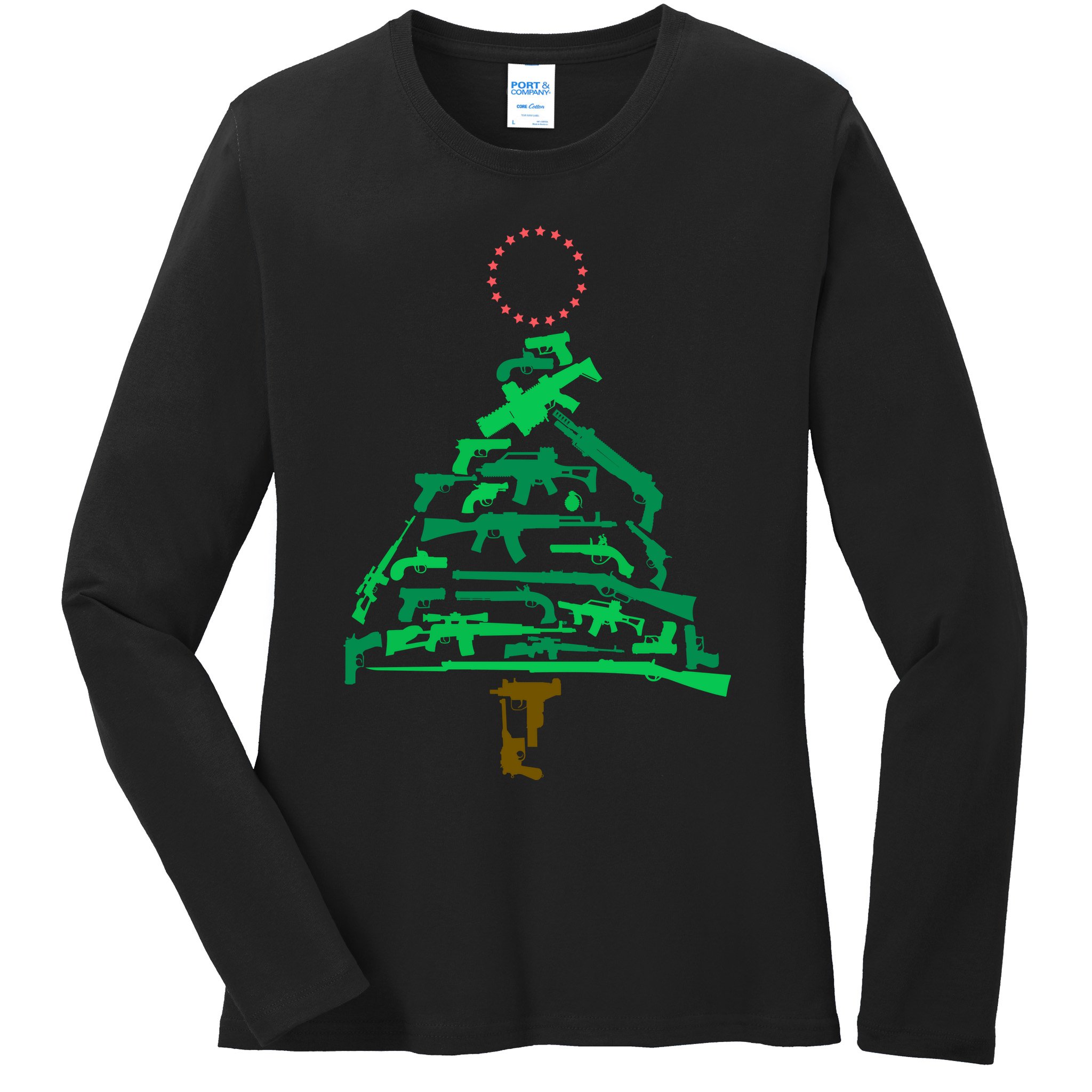 Gun Christmas Tree Ladies Long Sleeve Shirt