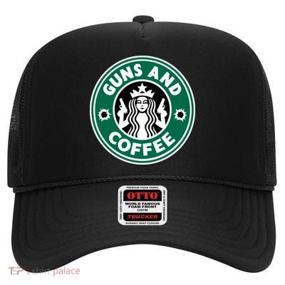 Guns And Coffee High Crown Mesh Back Trucker Hat