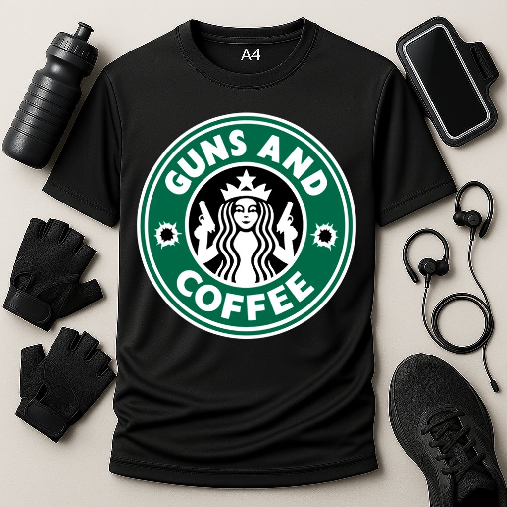 Guns And Coffee Cooling Performance Crew T-Shirt