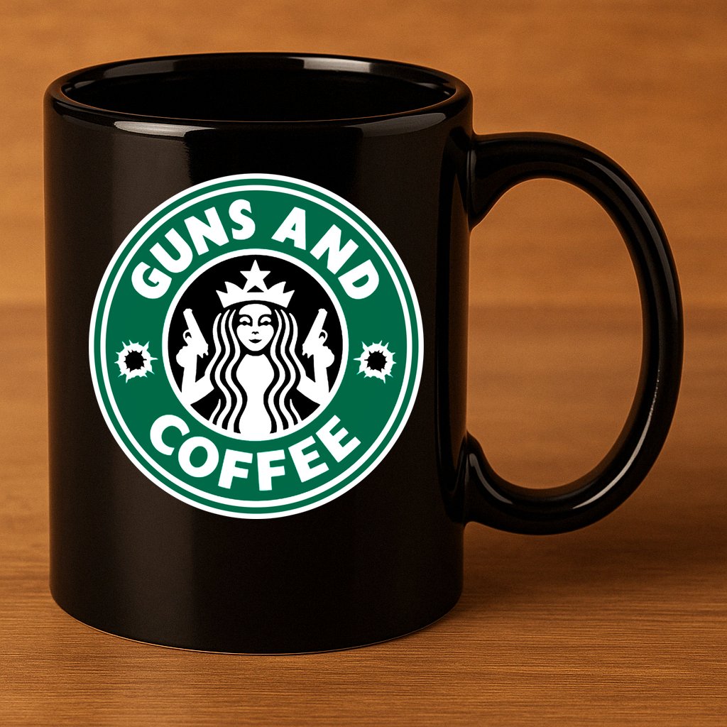 Guns And Coffee 11oz C Handle Ceramic Mug
