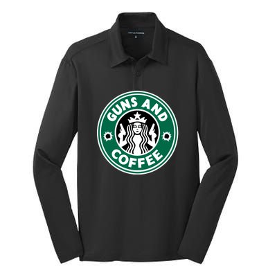 Guns And Coffee Silk Touch Performance Long Sleeve Polo