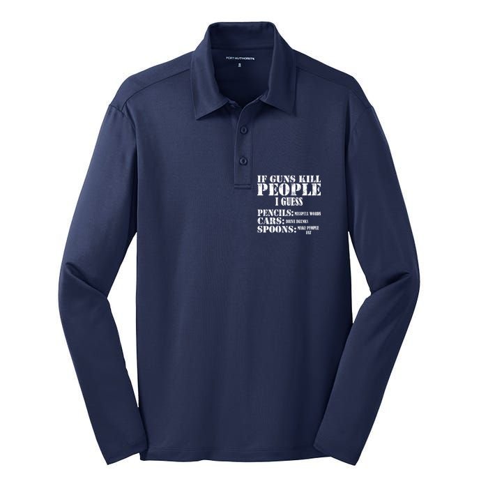 Guns Kill People Cars Drive Drunk Silk Touch Performance Long Sleeve Polo