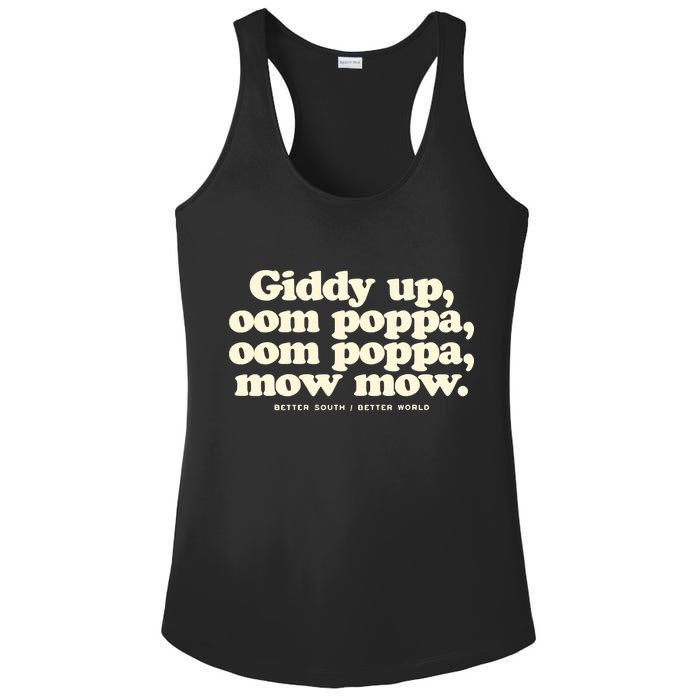 Giddy Up Oom Poppa Omm Poppa Mow Mow Better South Better Ladies PosiCharge Competitor Racerback Tank