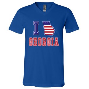 Georgia Usa Patriotic Usa Flag I Love Georgia Cool Gift V-Neck T-Shirt