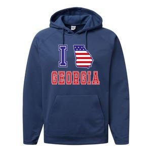 Georgia Usa Patriotic Usa Flag I Love Georgia Cool Gift Performance Fleece Hoodie