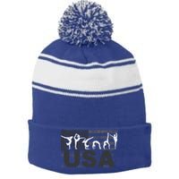 Gymnastics Usa Patriotism Funny Sports Us American Gift Funny Gift Stripe Pom Pom Beanie