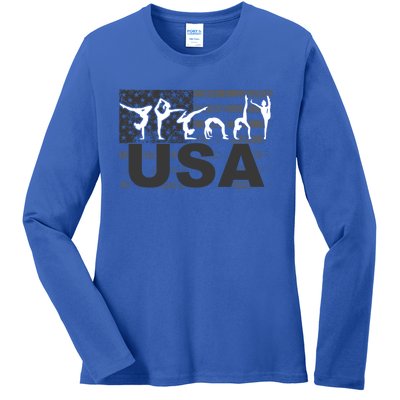 Gymnastics Usa Patriotism Funny Sports Us American Gift Funny Gift Ladies Long Sleeve Shirt