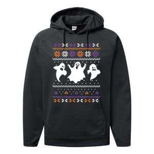 Ghost Ugly Sweater Halloween Christmas Sweater Performance Fleece Hoodie