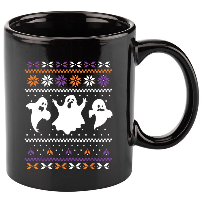 Ghost Ugly Sweater Halloween Christmas Sweater 11oz C Handle Ceramic Mug