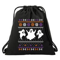 Ghost Ugly Sweater Halloween Christmas Sweater Drawstring Bag