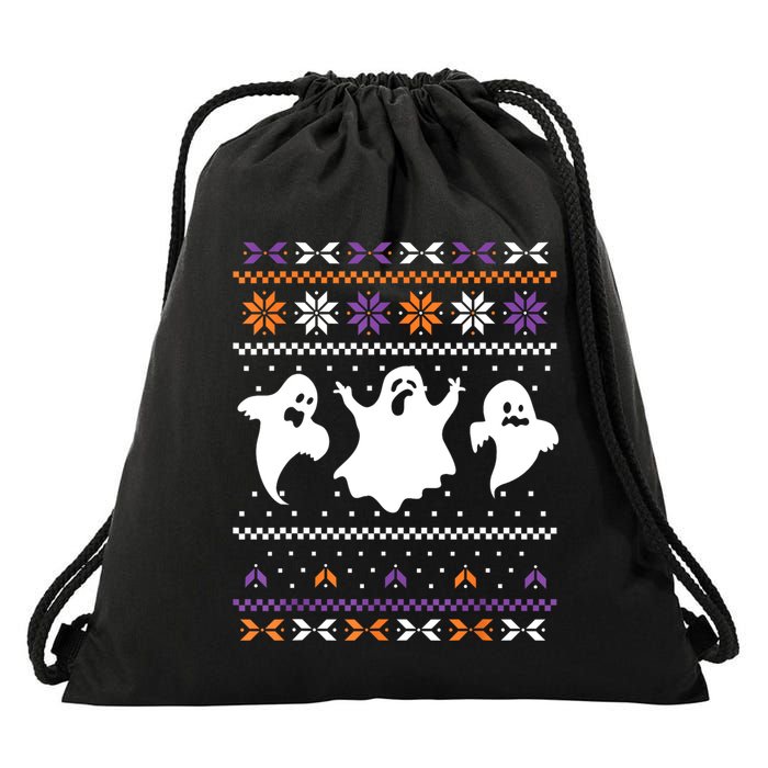 Ghost Ugly Sweater Halloween Christmas Sweater Drawstring Bag