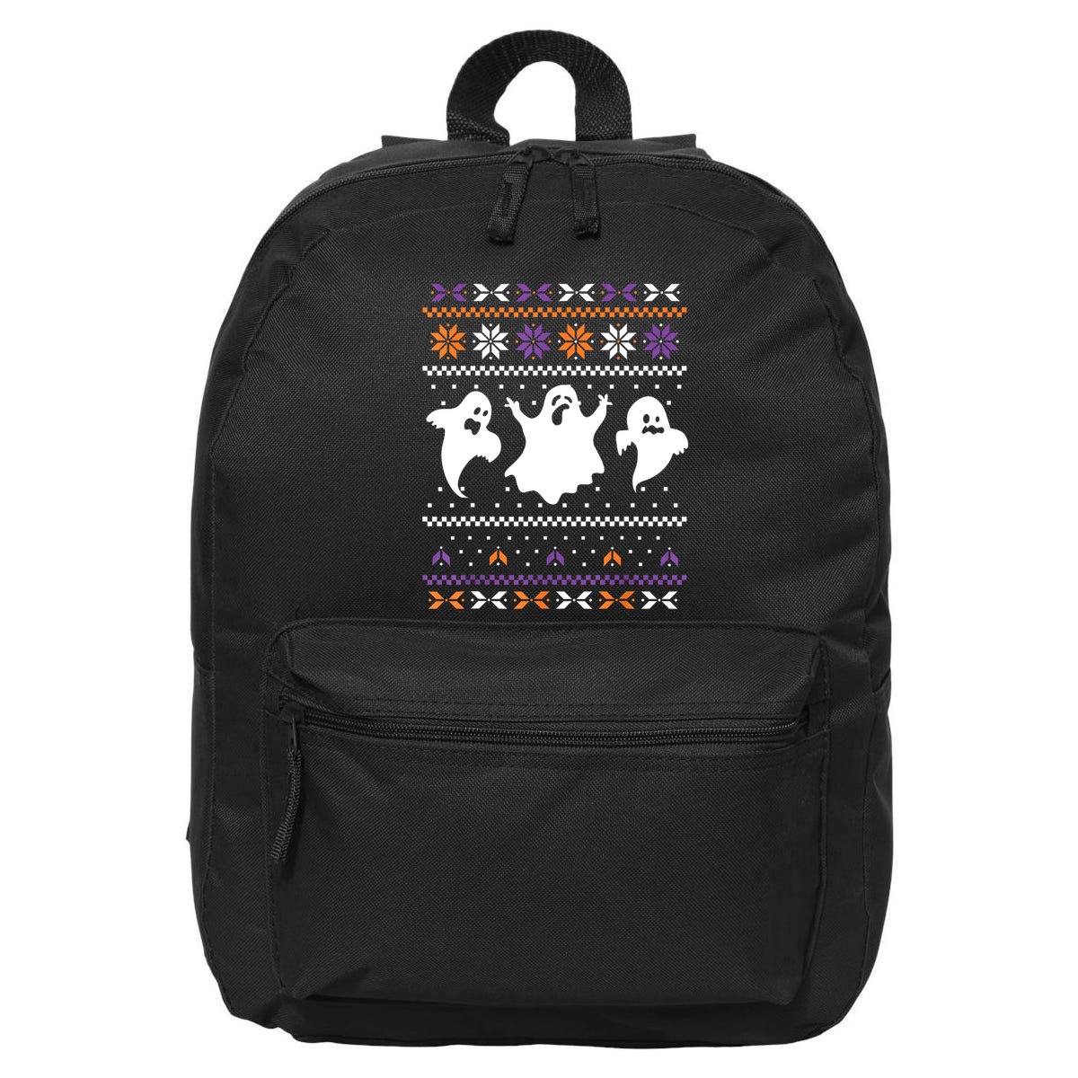 Ghost Ugly Sweater Halloween Christmas Sweater 16 in Basic Backpack