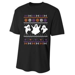 Ghost Ugly Sweater Halloween Christmas Sweater Performance Sprint T-Shirt