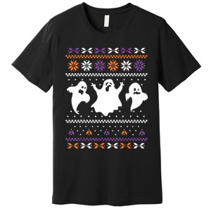 Ghost Ugly Sweater Halloween Christmas Sweater Premium T-Shirt