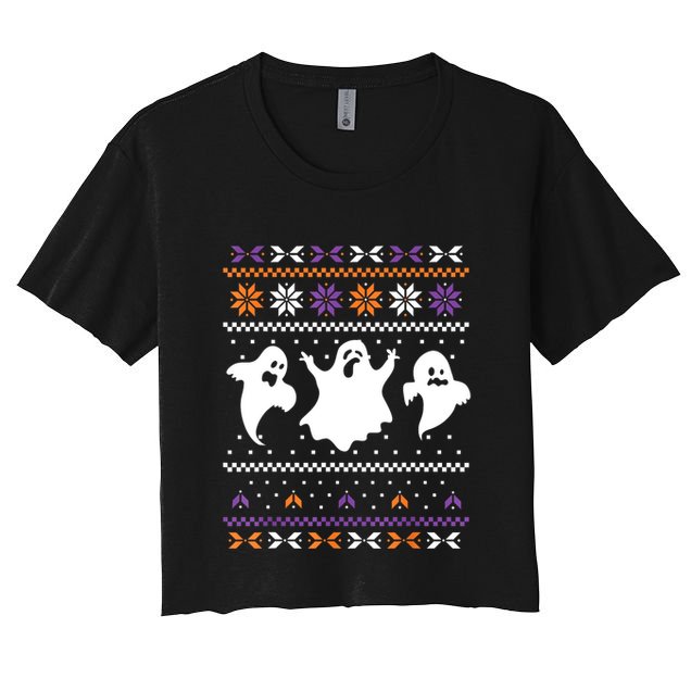 Ghost Ugly Sweater Halloween Christmas Sweater Crop Top