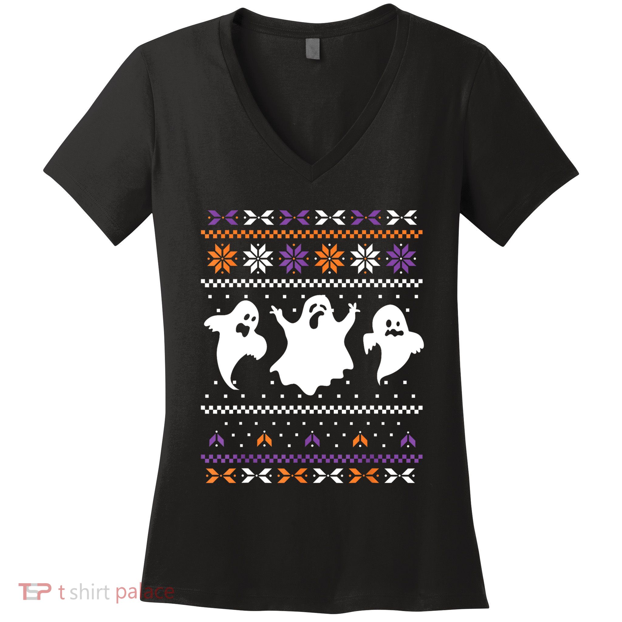 Ghost Ugly Sweater Halloween Christmas Sweater Women's V-Neck T-Shirt