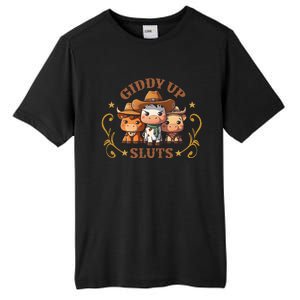 Giddy Up Sluts Funny Western Cow Ranch Rodeo Country Cow Tall Fusion ChromaSoft Performance T-Shirt