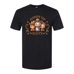 Giddy Up Sluts Funny Western Cow Ranch Rodeo Country Cow Softstyle CVC T-Shirt