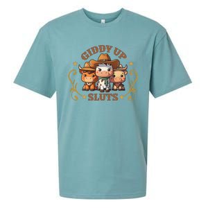 Giddy Up Sluts Funny Western Cow Ranch Rodeo Country Cow Sueded Cloud Jersey T-Shirt