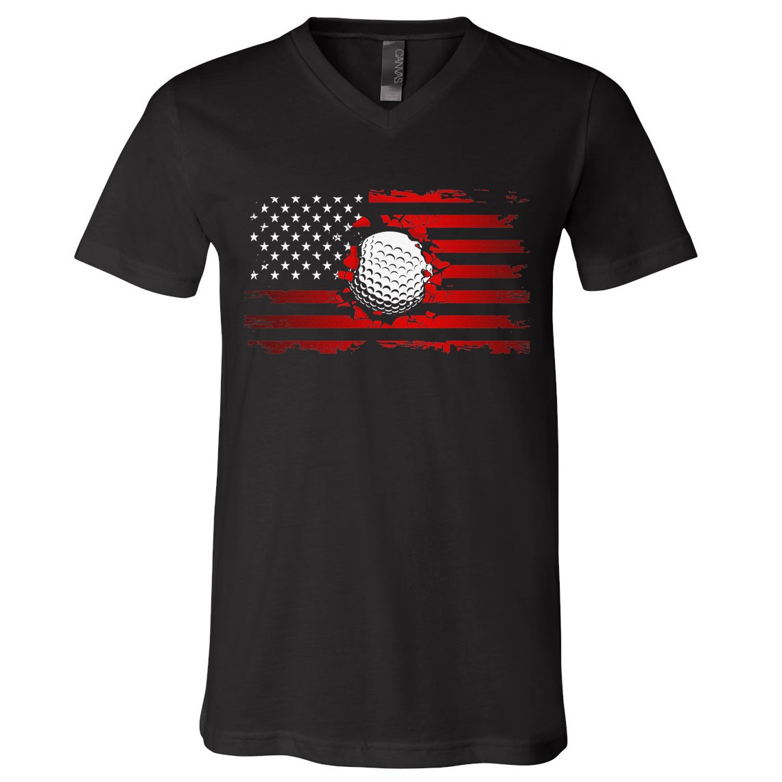 Golf USA Support Team American Flag Golf Sports V-Neck T-Shirt