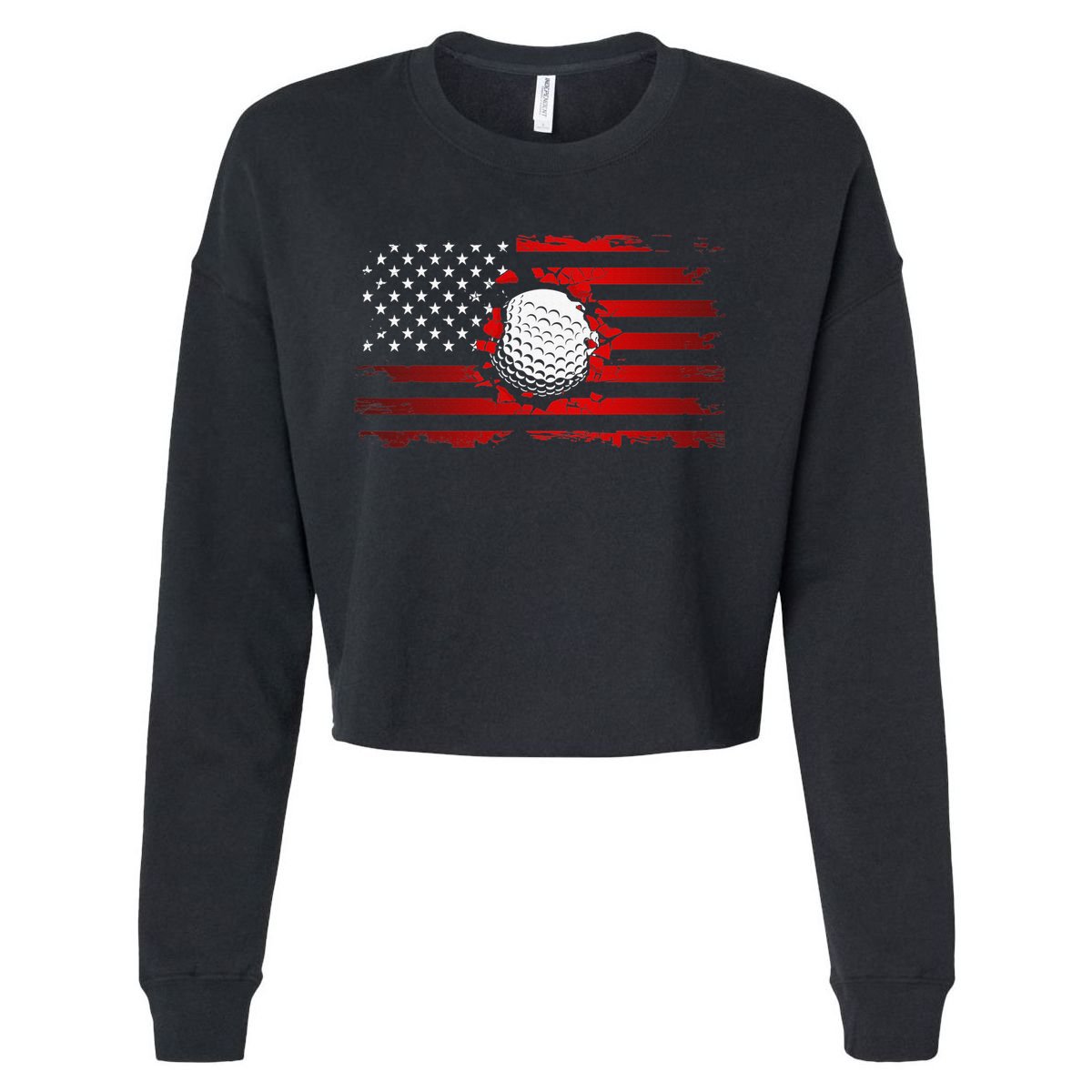 Golf USA Support Team American Flag Golf Sports Cropped Pullover Crew