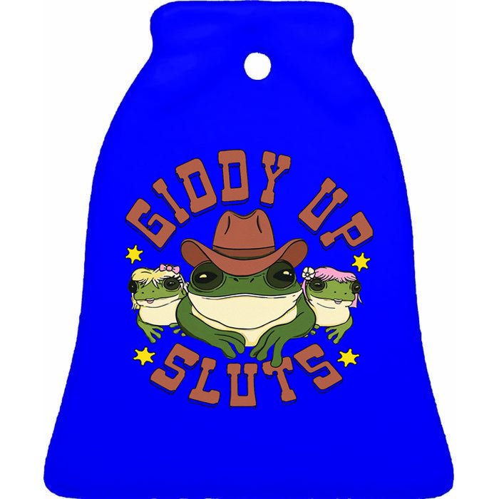 Giddy Up Sluts Western Cowgirl Ranch Rodeo Frog Ceramic Bell Ornament