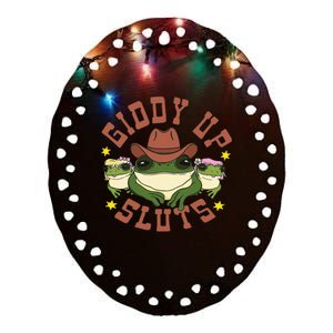 Giddy Up Sluts Western Cowgirl Ranch Rodeo Frog Ceramic Oval Ornament