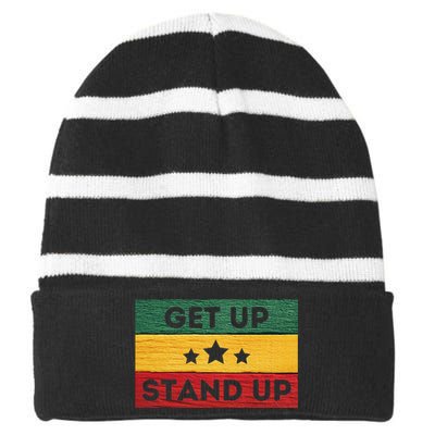 Get Up Stand Up Reggae Striped Beanie with Solid Band